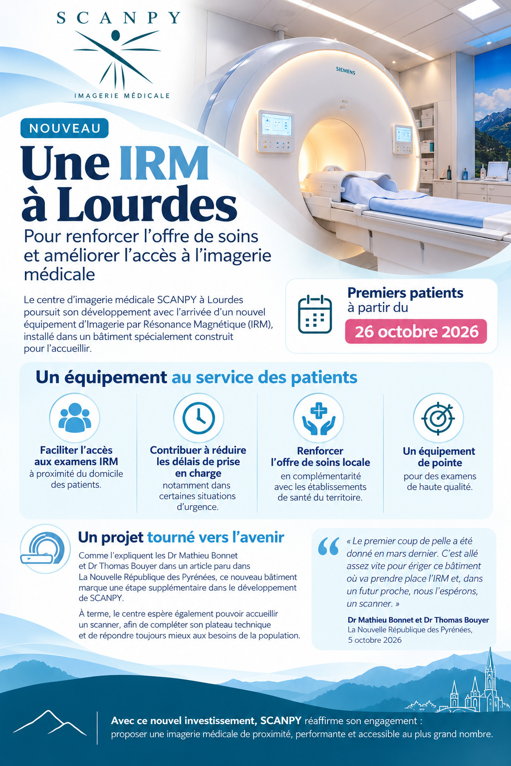 Nouvelle IRM installée à Lourdes par SCANPY pour améliorer l’accès aux soins locaux dès octobre 2026